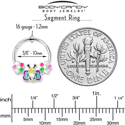 16G 3/8 Clear CZ Gem Butterfly Love Bug Hinged Segment Ring