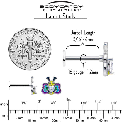 16G 5/16 Clear CZ Gem Butterfly Love Bug Labret Monroe Tragus
