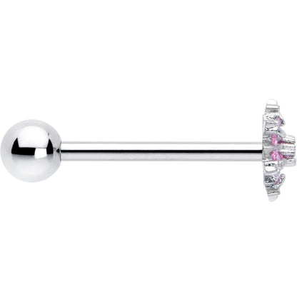 Pink CZ Gem Snowflake Glam Barbell Tongue Ring