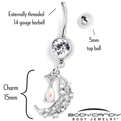 White Clear Gem Constellation Moon Dangle Belly Ring