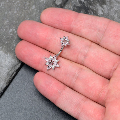 Pink Gem Star Power Double Mount Belly Ring