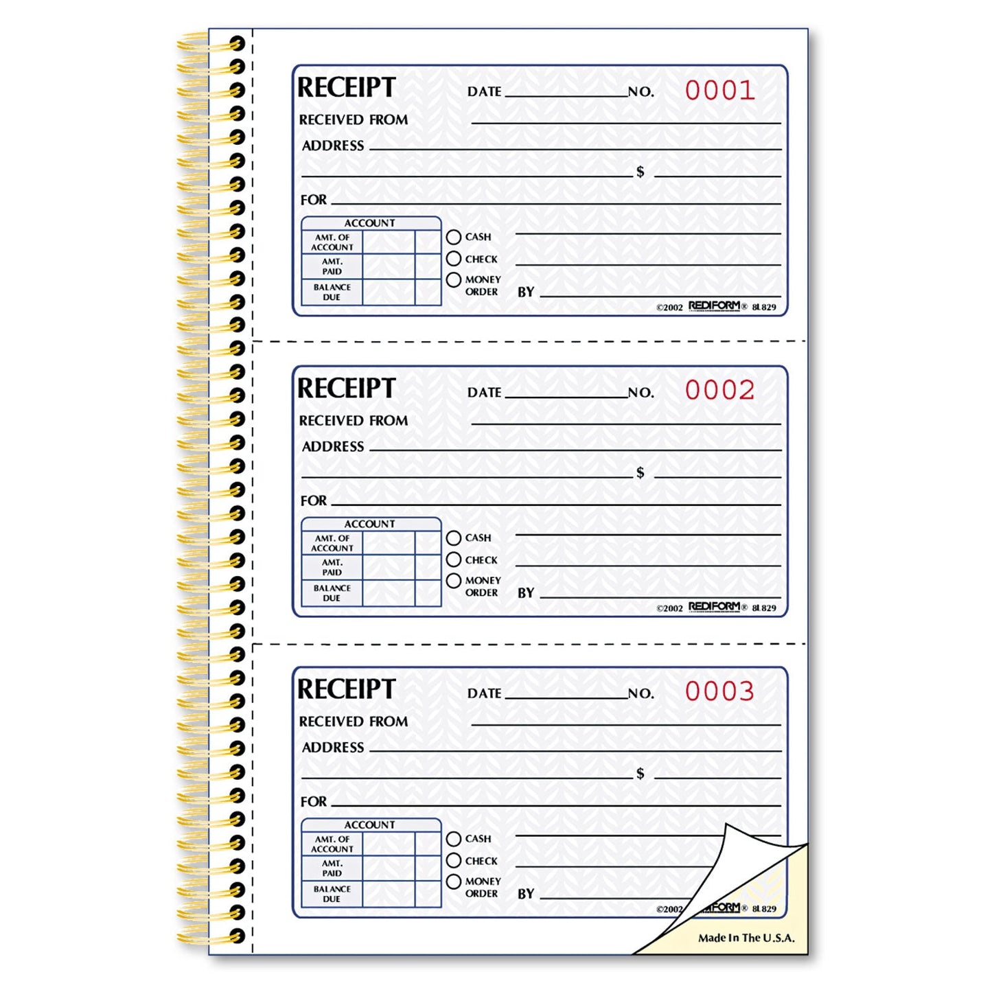 Rediform Money Receipt Book, Two-Part Carbonless, 5 x 2.75, 3/Page, 225 Forms