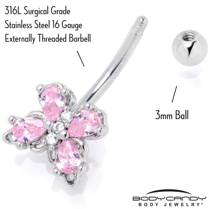 16G 5/16 Pink Gem Baroque Beauty Butterfly Curved Eyebrow Ring