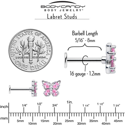 16G 5/16 Pink Gem Baroque Butterfly Internally Threaded Labret