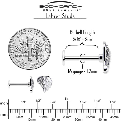 16G 5/16 Clear Gem Heavenly Heart Angel Wing White Labret Tragus