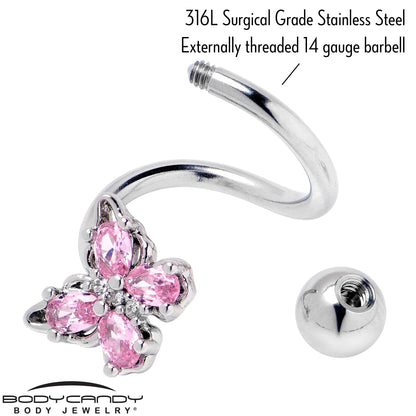 Pink Gem Baroque Beauty Butterfly Spiral Twister Belly Ring