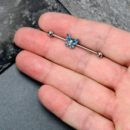 14G Blue Gem Baroque Beauty Butterfly Industrial Barbell 38mm