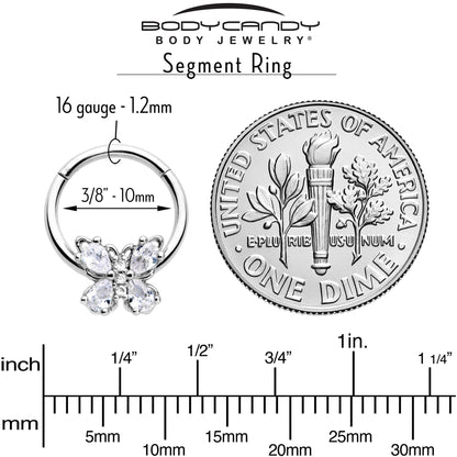 16G 3/8 Clear Gem Baroque Beauty Butterfly Hinged Segment Ring