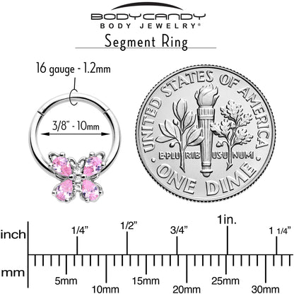 16G 3/8 Pink Gem Baroque Beauty Butterfly Hinged Segment Ring