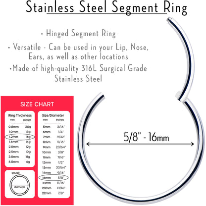 16G 5/8 316L Surgical Steel Precision Hinged Segment Hoop