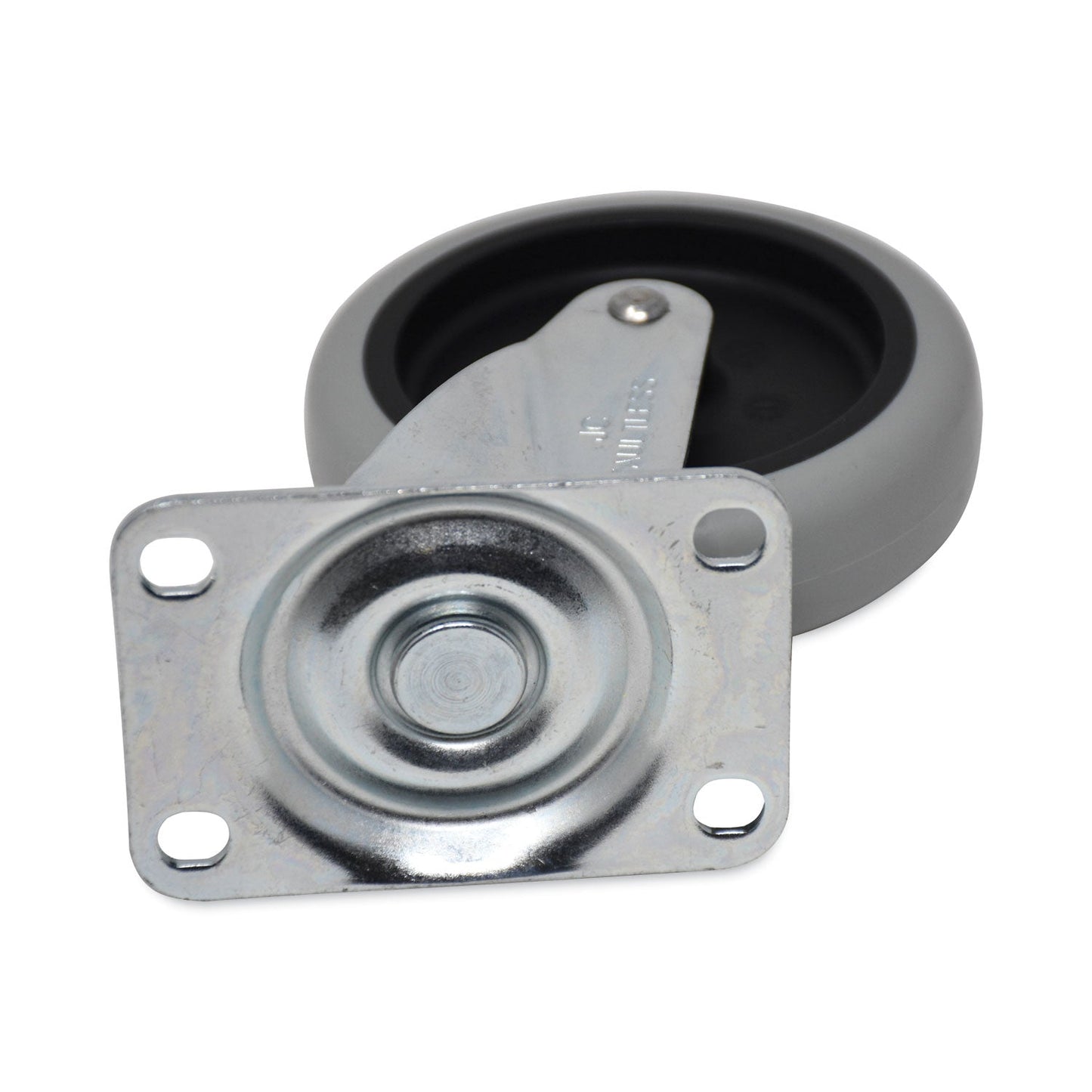 Rubbermaid Non-Marking Plate Casters, Swivel Mount Plate, 4" Wheel, Black/Gray