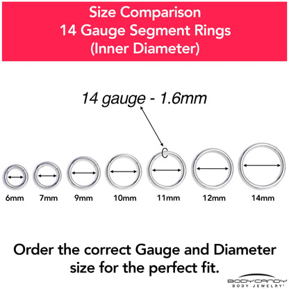 14G 1/2 316L Surgical Steel Precision Hinged Segment Hoop