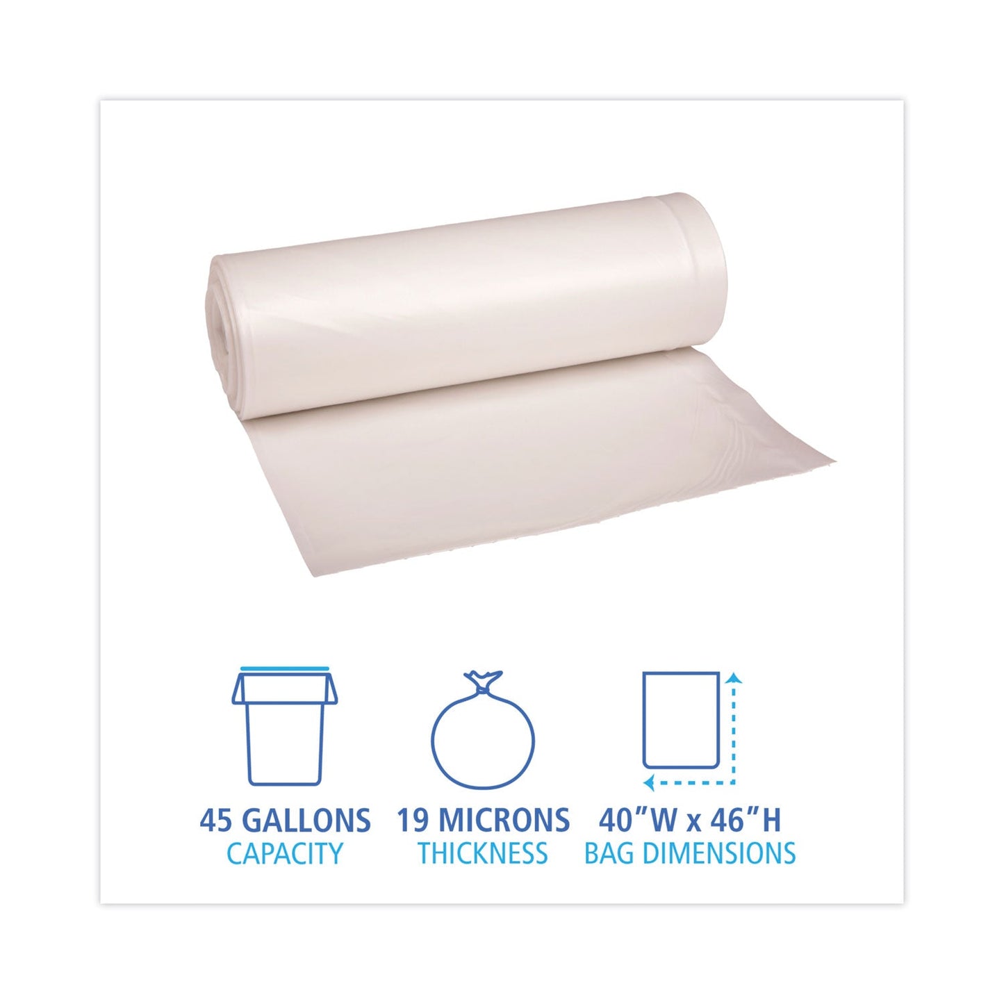 Boardwalk High-Density Can Liners, 45 gal, 19 microns, 40" x 46", Natural, 150/Carton
