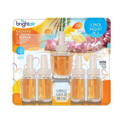 BRIGHT Air Electric Scented Oil Air Freshener Refill, Hawaiian Blossoms and Papaya, 0.67 oz Bottle, 5/Pack