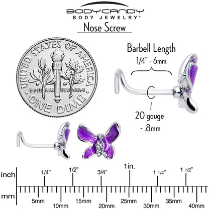 20G 7mm Clear Gem Chunky Butterfly Purple Left Side Nose Screw