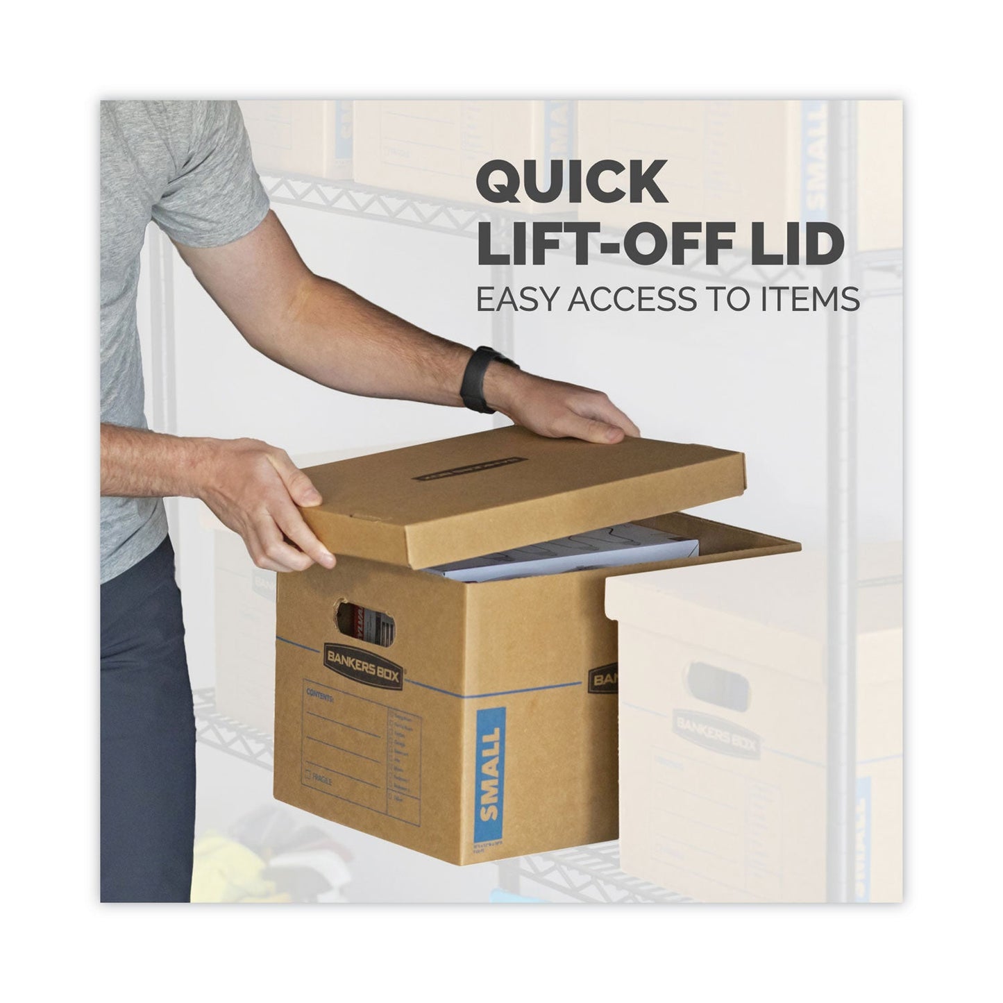 Bankers Box SmoothMove Classic Moving/Storage Boxes, Half Slotted Container (HSC), Small, 12" x 15" x 10", Brown/Blue, 20/Carton