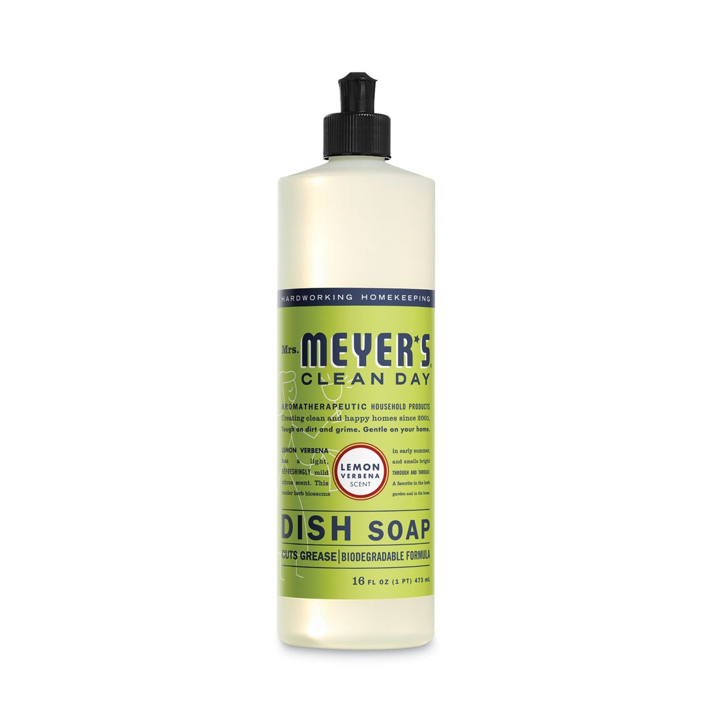Mrs. Meyer's Dish Soap, Lemon Scent, 16 oz, Bottle, 6/Carton