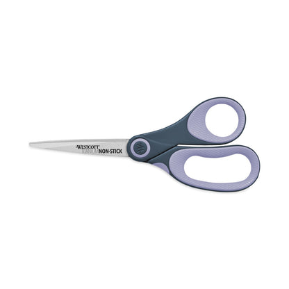 Westcott Non-Stick Titanium Bonded Scissors, 8" Long, 3.25" Cut Length, Gray/Purple Straight Handle