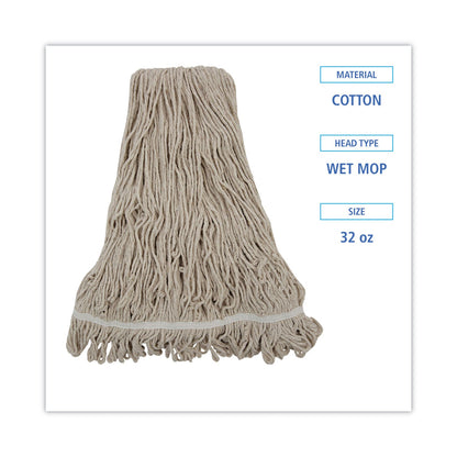Boardwalk Mop Head, Pro Loop Web/Tailband, Premium Standard Head, Cotton, 32-Oz., White
