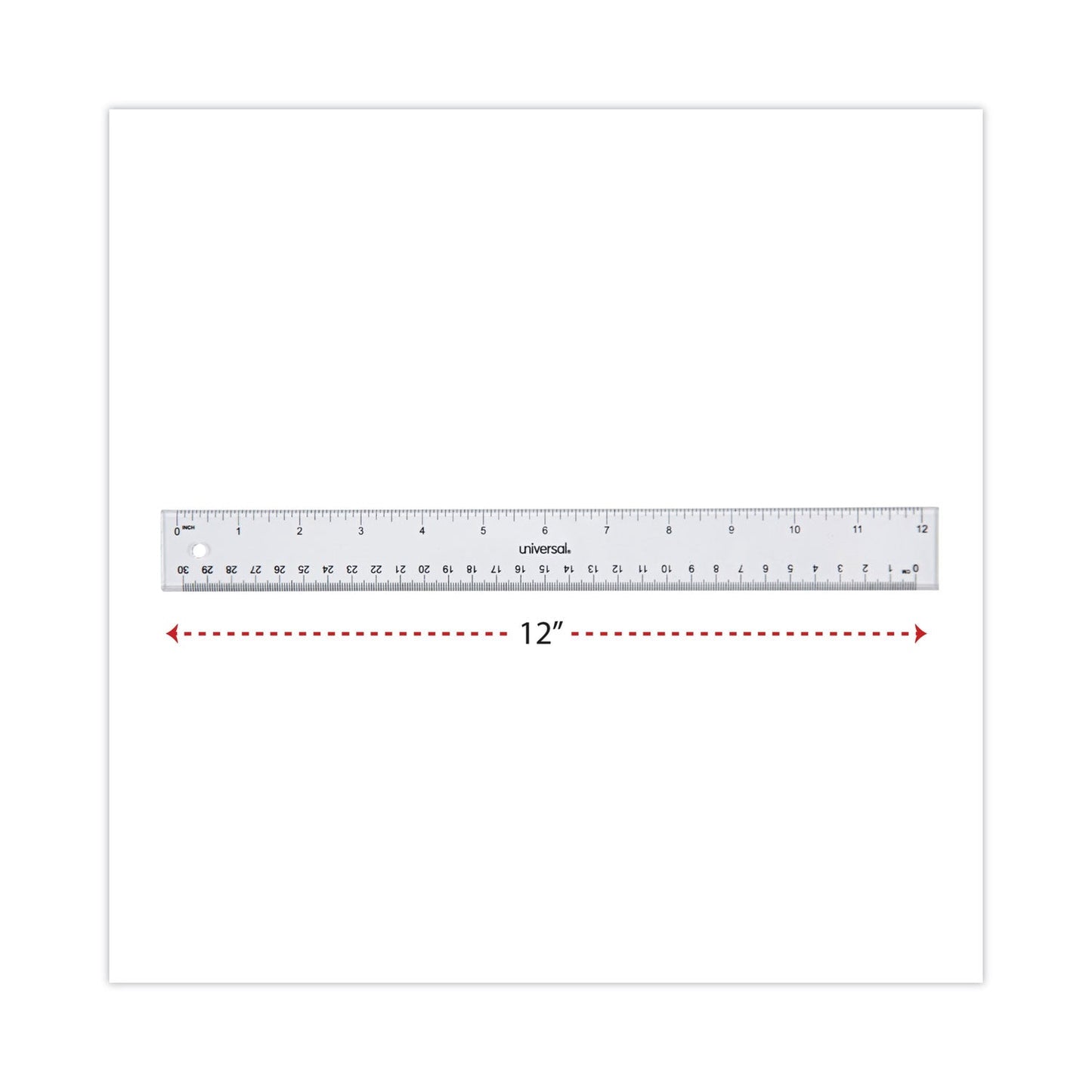 Universal Clear Plastic Ruler, Standard/Metric, 12" Long, Clear