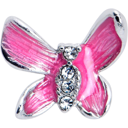 16G 1/4 Clear Gem Chunky Butterfly Pink Cartilage Tragus Earring