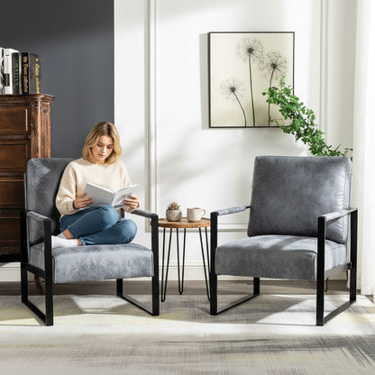 Classic Mid Century Modern Accent Chair With Durable Square Metal Frame, Armchair