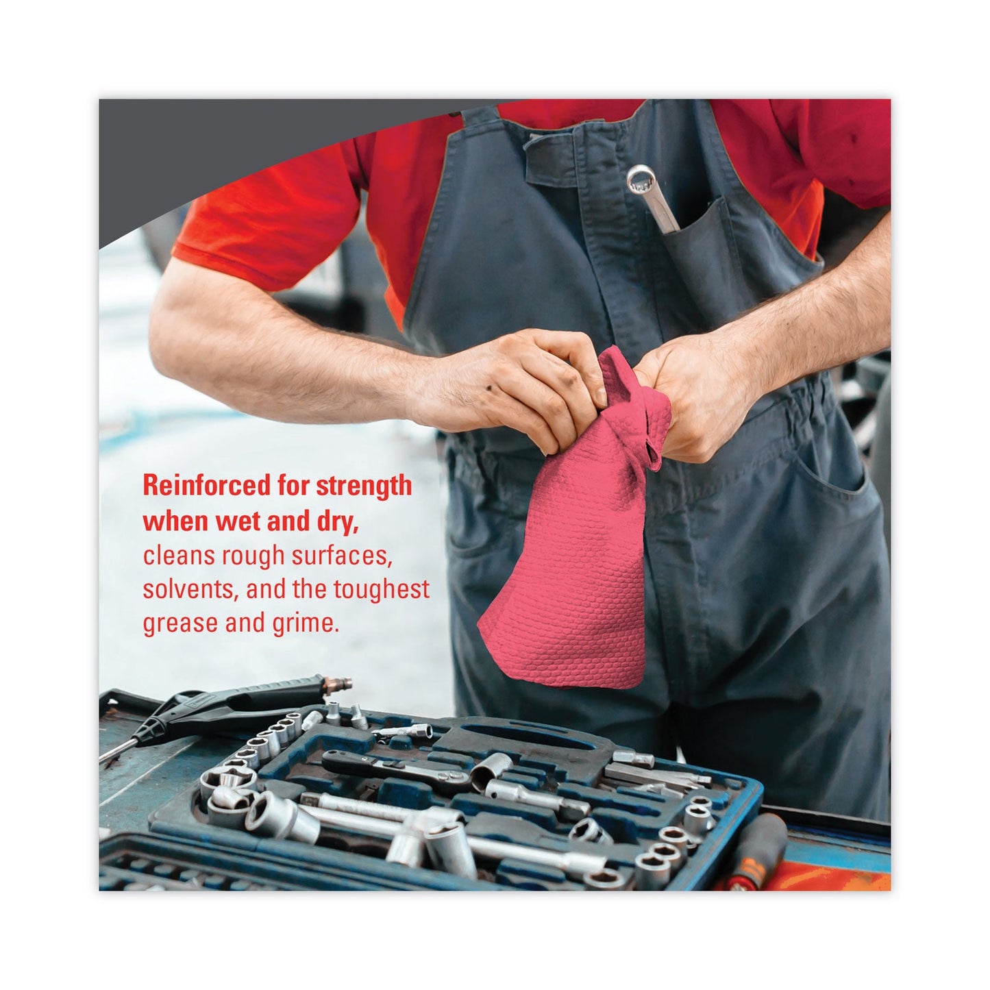 WypAll Power Clean X80 Heavy Duty Cloths,, 12.5 x 12, Red, 50/Box, 4 Boxes/Carton