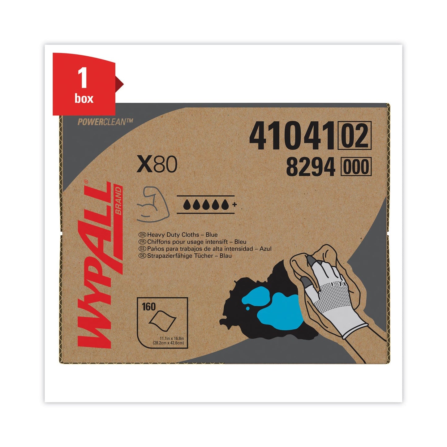 WypAll Power Clean X80 Heavy Duty Cloths, 11.1 x 16.8, Blue, 160 Wipers/Carton