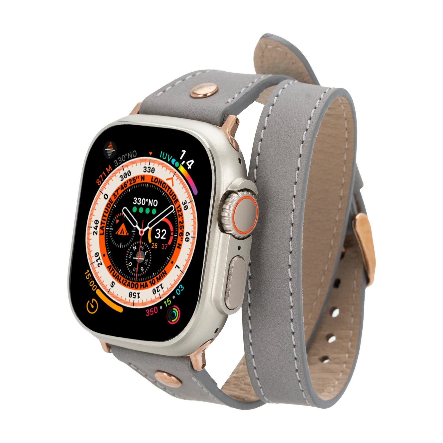 Hector Double Tour Leather Apple Watch Band with Rose Gold Trok