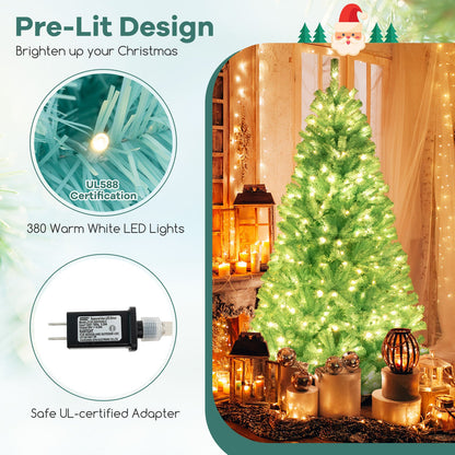 6/7 FT Blue Artificial Christmas Tree with 280/380 Warm White LED Lights and Foldable Metal Stand