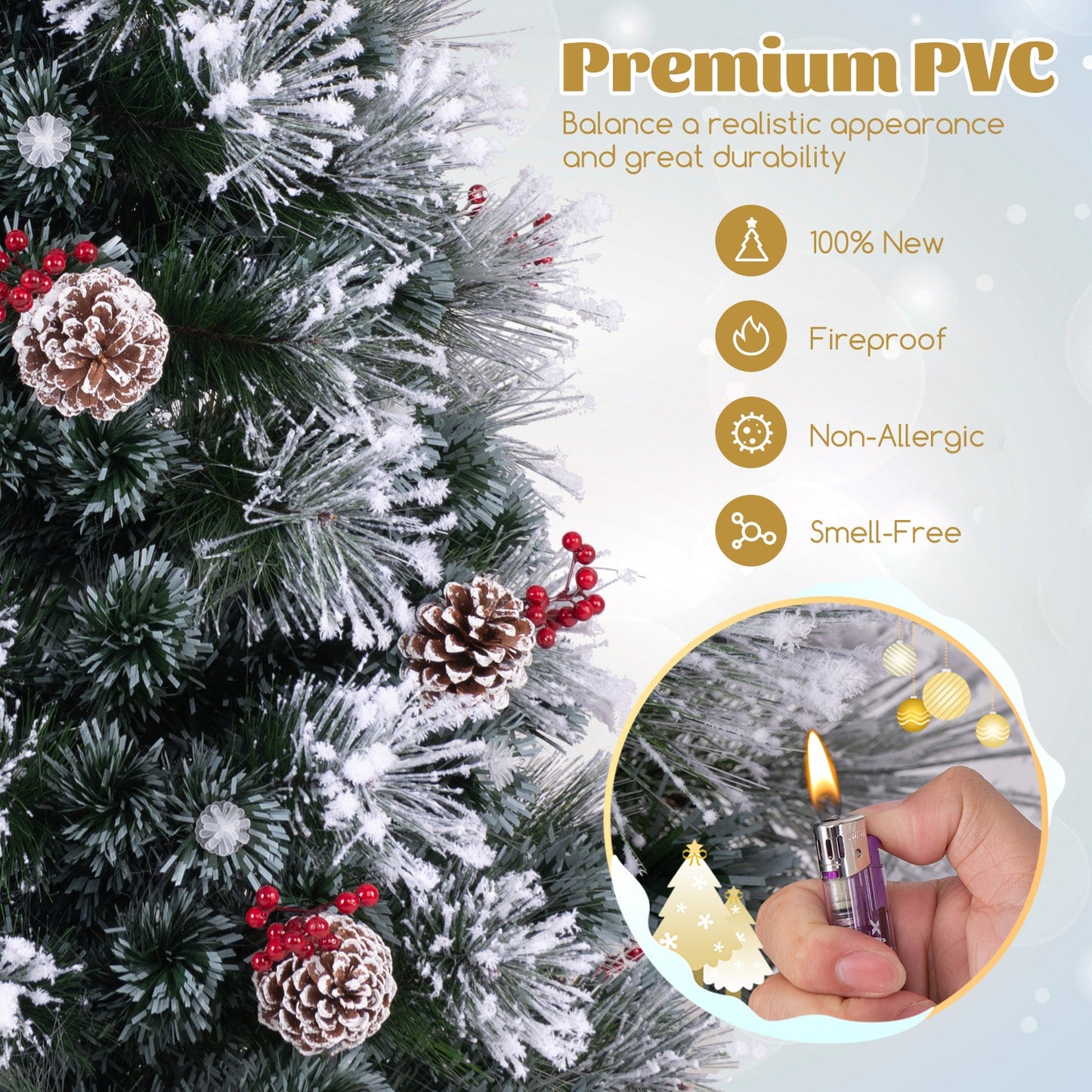 7 FT Flocked Christmas Tree with 8 Lighting Modes