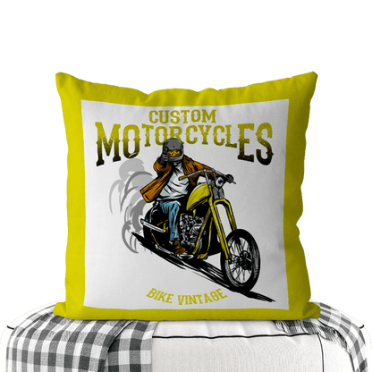Motorcycle-Themed Double-Sided Square Pillow