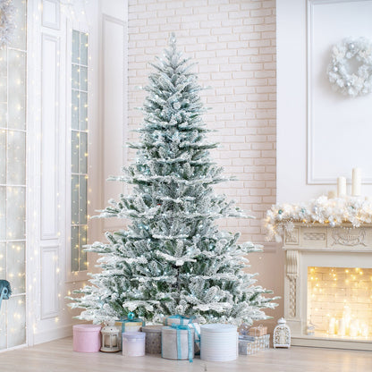 7 Feet Snow Flocked Artificial Christmas Tree with Cool White LED Lights