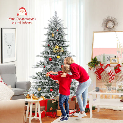 7 Feet Snow Flocked Artificial Christmas Tree with Cool White LED Lights