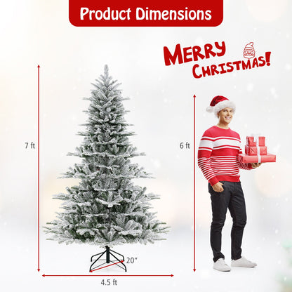 7 Feet Snow Flocked Artificial Christmas Tree with Cool White LED Lights