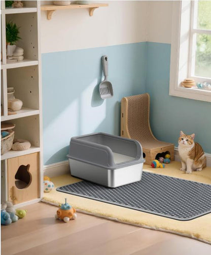 [Bb]Cat Litter Mat Double Layer Waterproof , Upgrade Waterproof Leakproof Back Layer, Honeycomb Trapping Mat, Washable, Easy to Clean, Scatter Control Kitty Litter Matt, Grey