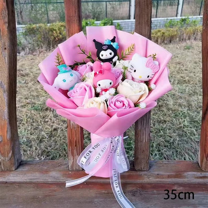 Hello Kitty Cartoon Plush Bouquet Anime Rose Flowers Doll Home Wedding Decoration Christmas Valentine'S Day Gift