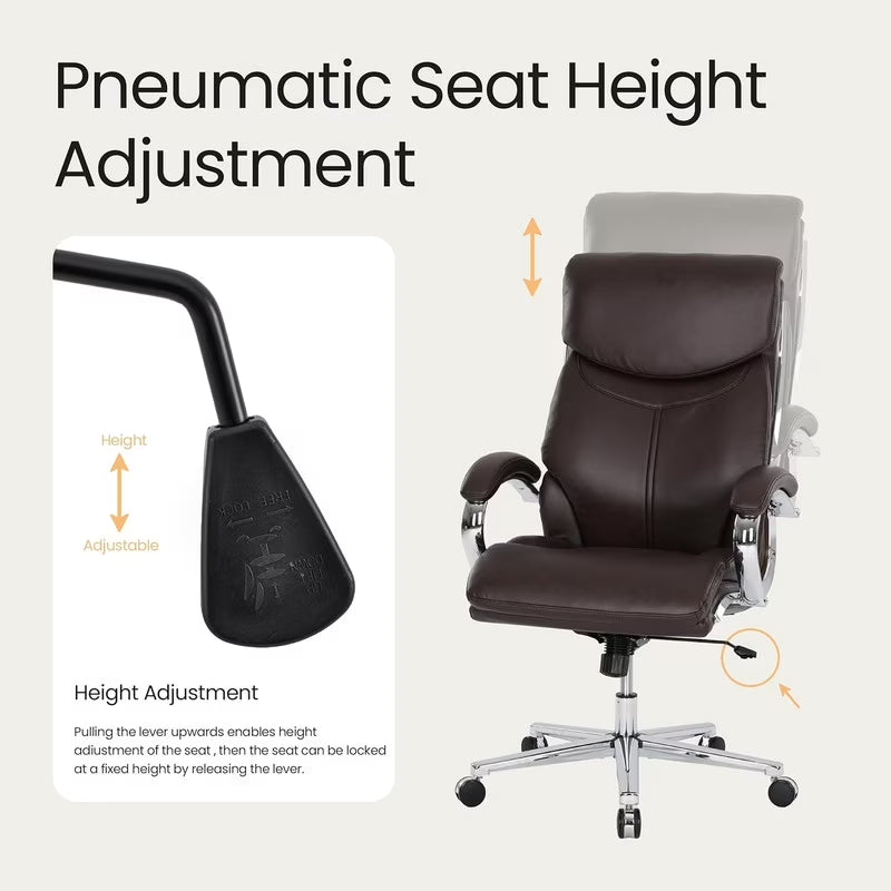 COLAMY High Back Executive Office Chair, PU Leather Computer Desk Chair with Extra Thick Padded Seat Cushion, Quiet Rubber Rolling Casters and Adjustable Tilt Tension for Home Workspace,Brown