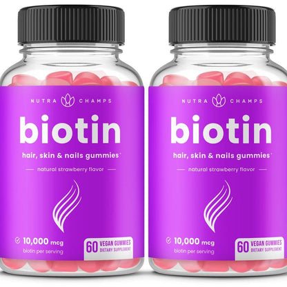 Nutrachamps Biotin Gummies 10,000 Mcg for Hair Skin & Nails Natural Strawberry Flavor US Made