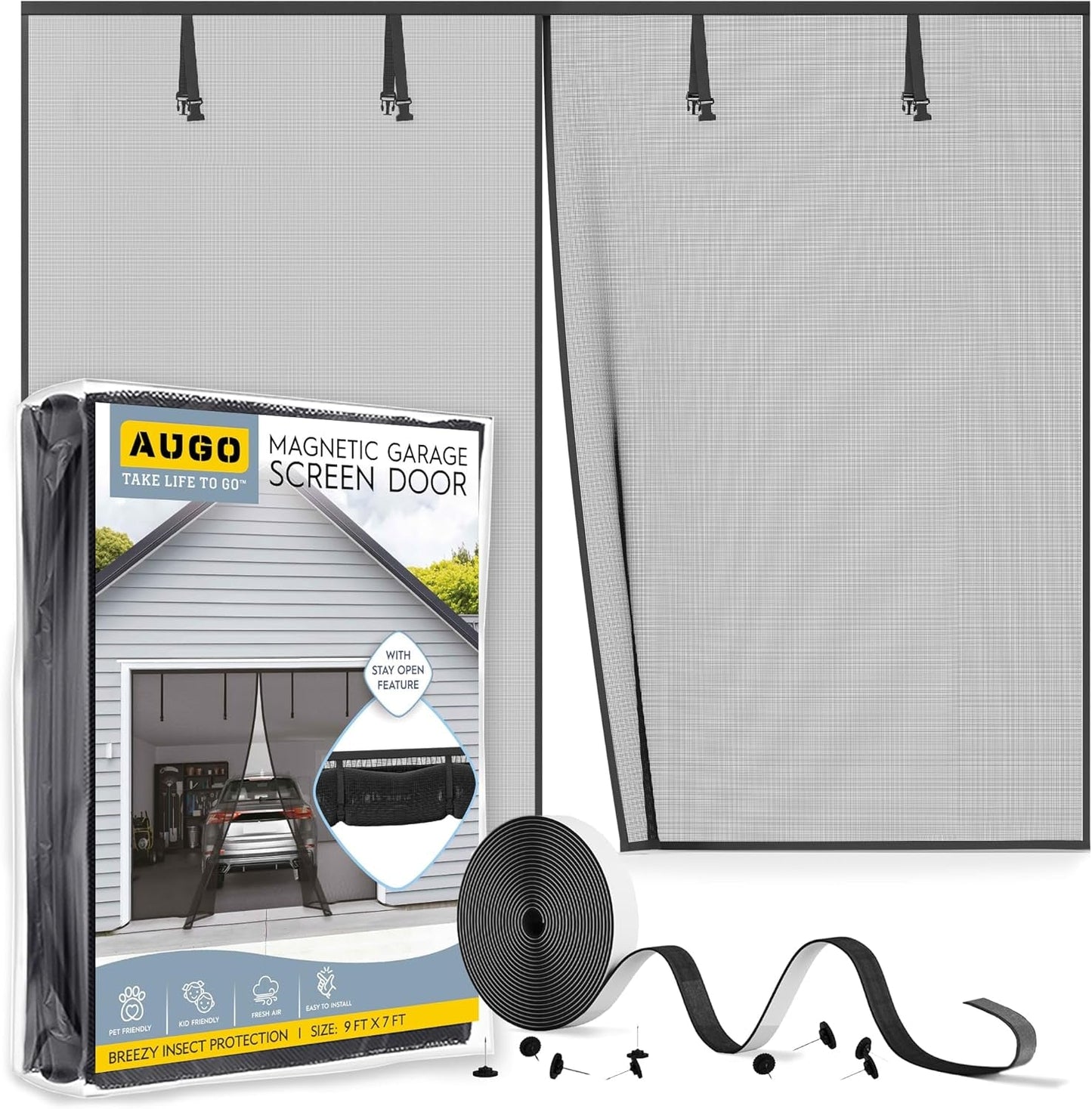 AUGO Heavy Duty Magnetic Screen Door - Self-Sealing Mesh for Ultimate Bug Protection - Ideal for Kids and Pets - 38" x 83" with Innovative Stay Open Feature