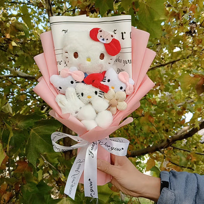 Hello Kitty Cartoon Plush Bouquet Anime Rose Flowers Doll Home Wedding Decoration Christmas Valentine'S Day Gift
