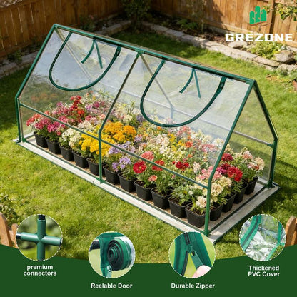 Grezone Portable Mini Cloche Greenhouse Elevated Bottom Reinforced High Light Transmission Waterproof UV Resistant Hot House for Indoor Outdoor