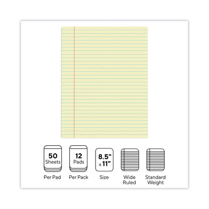 Universal Glue Top Pads, Wide/Legal Rule, 50 Canary-Yellow 8.5 x 11 Sheets, Dozen
