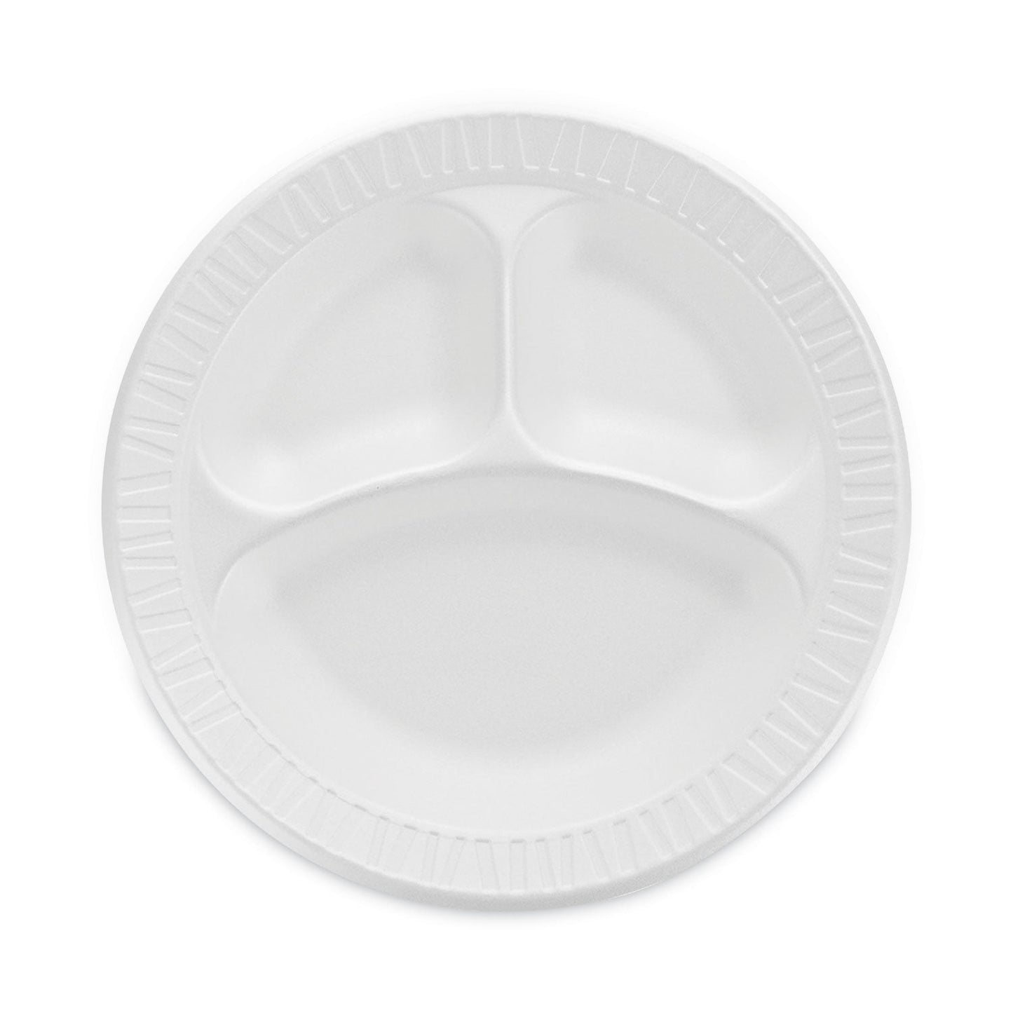 Dart Concorde Non-Laminated Foam Plate, 3-Compartment, 10.25" dia, White, 125/Pack, 4 Packs/Carton
