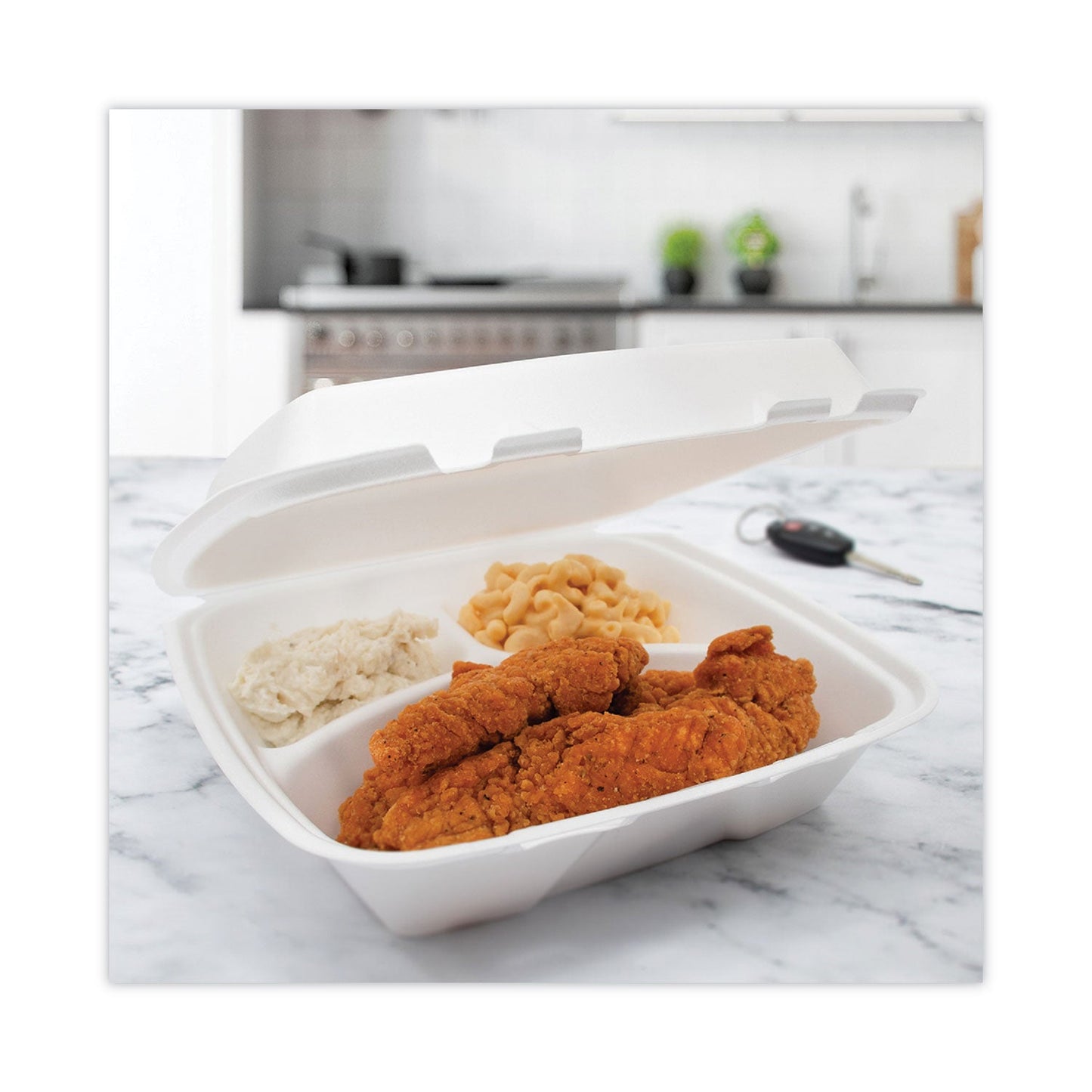 Dart Insulated Foam Hinged Lid Containers, 3-Compartment, 9 x 9.4 x 3, White, 200/Pack, 2 Packs/Carton