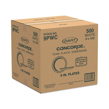 Dart Concorde Non-Laminated Foam Plate, 9" dia, 125/Pack, 4 Packs/Carton