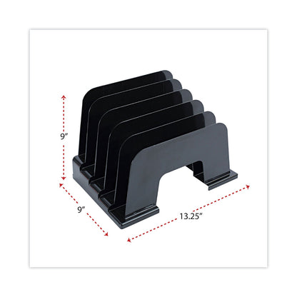 Universal Recycled Plastic Incline Sorter, 5 Sections, Letter Size Files, 13.25" x 9" x 9", Black