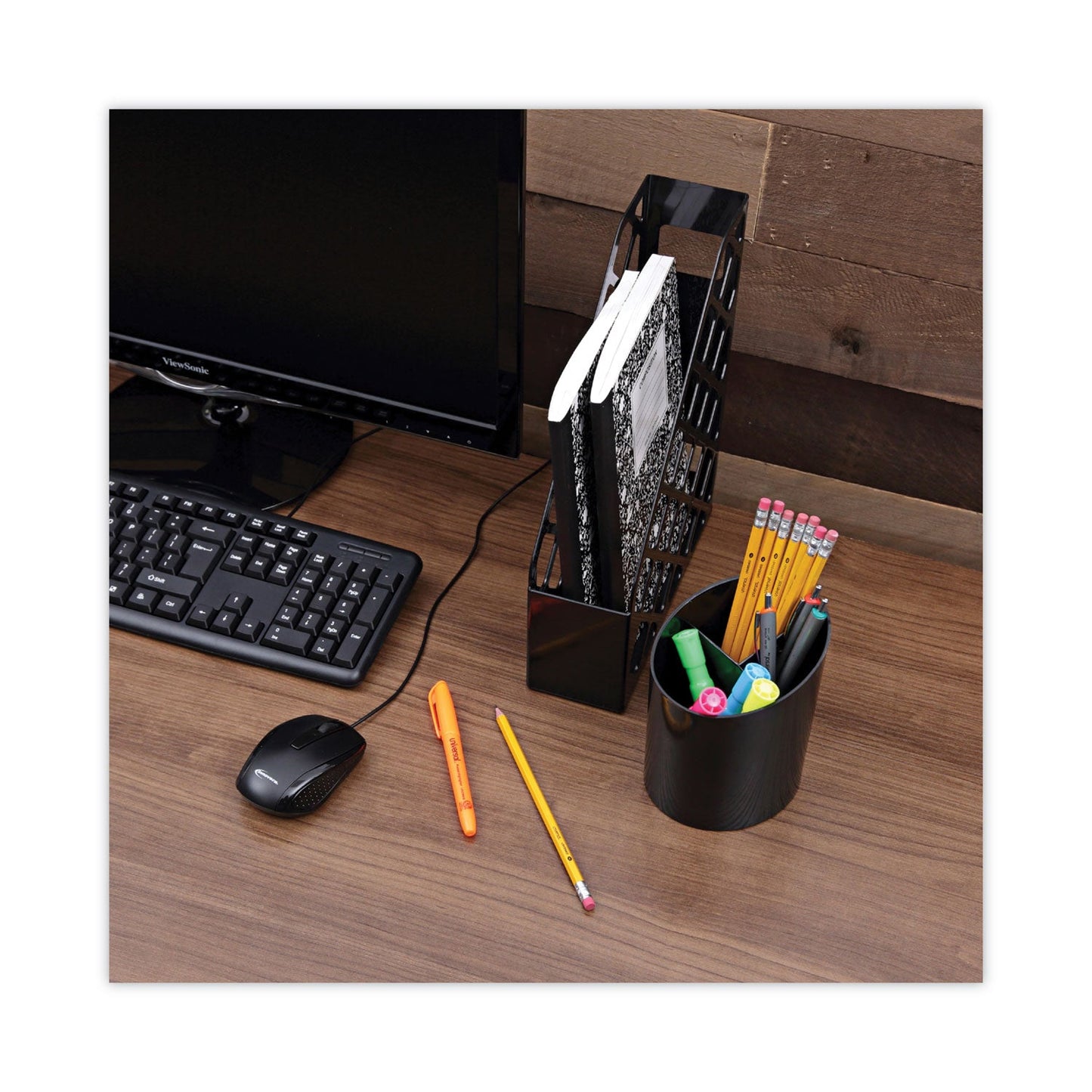 Universal Recycled Big Pencil Cup, Plastic, 4.38" Diameter x 5.63"h, Black