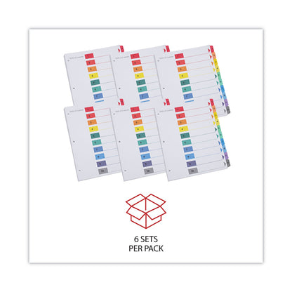 Universal Deluxe Table of Contents Dividers for Printers, 10-Tab, 1 to 10; Table Of Contents, 11 x 8.5, White, 6 Sets