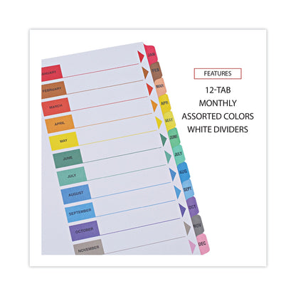 Universal Deluxe Table of Contents Dividers for Printers, 12-Tab, Jan. to Dec., 11 x 8.5, White, 1 Set